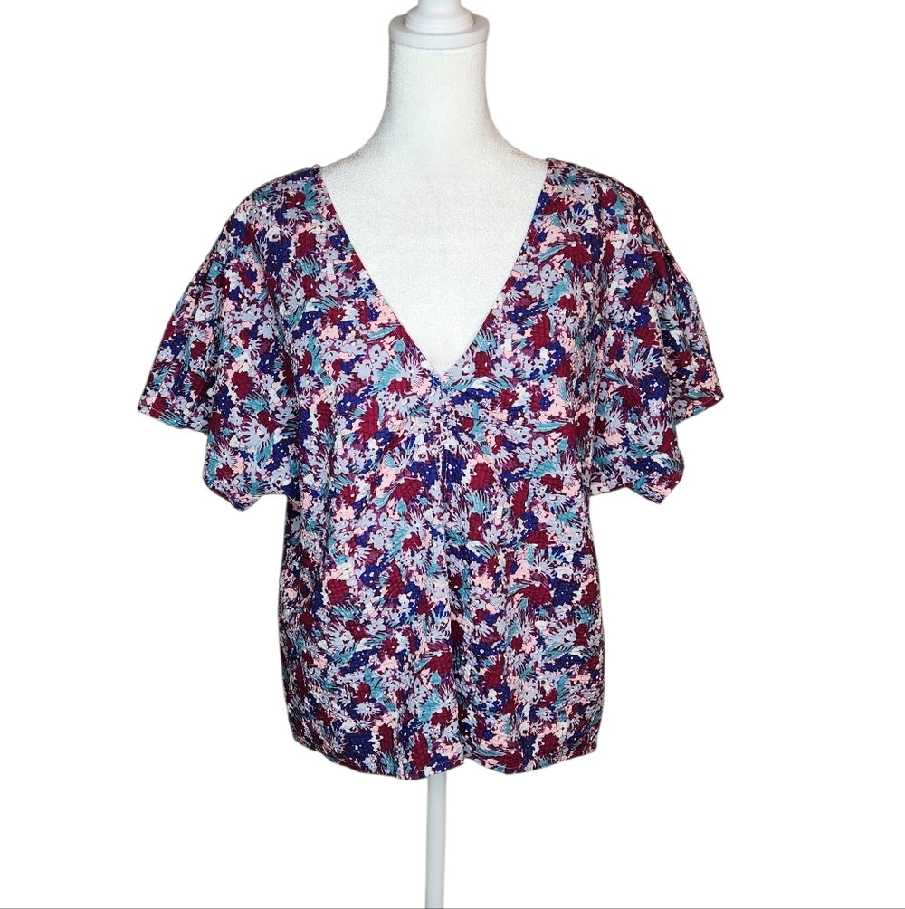 NEW Madewell Floral Seersucker Short Sleeve Top Size 14